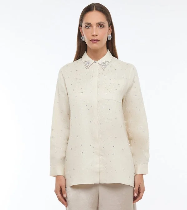 بي سي بي جي BCBG EMBELLISHED OVERSIZED SHIRT