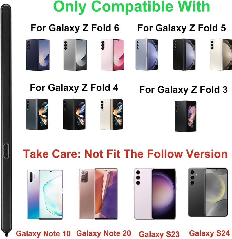 قلم S Pen Fold Edition لجهاز Samsung Galaxy Z Fold 6، قلم ستايلس لجهاز Galaxy Fold 6 مع رؤوس/أطراف بديلة + دبوس بطاقة (أسود) - Image 3