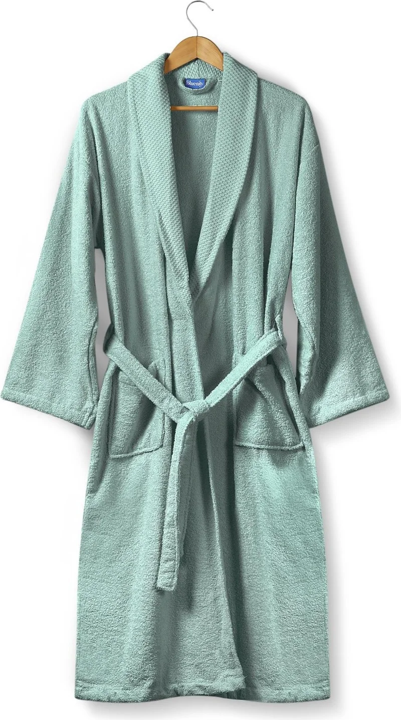 Bluenity Softy-Natural Cotton Extra Soft Bathrobe L/XL+50X90 Towel Set-Green