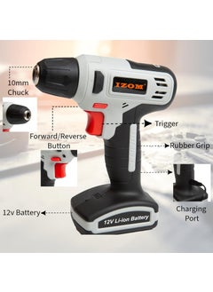 IZOM IZOM 12V Cordless Drill Driver With Accessories 10 Mm Chuck Size Black  - Image 2