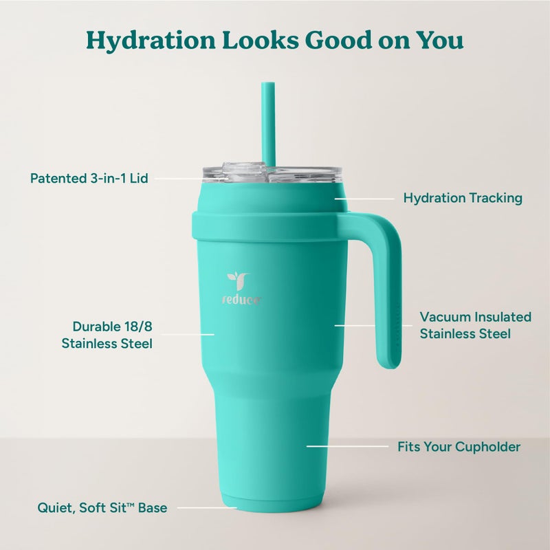 Reduce 40 oz Stainless Steel Tumbler with Handle - Dual-Wall Vacuum Insulated Travel Mug  Sweat-Proof Lid & Reusable Straw - Keeps Drinks Cold for 24 Hrs  Fits Cupholders  Dishwasher Safe-Ocean Breeze - Image 3