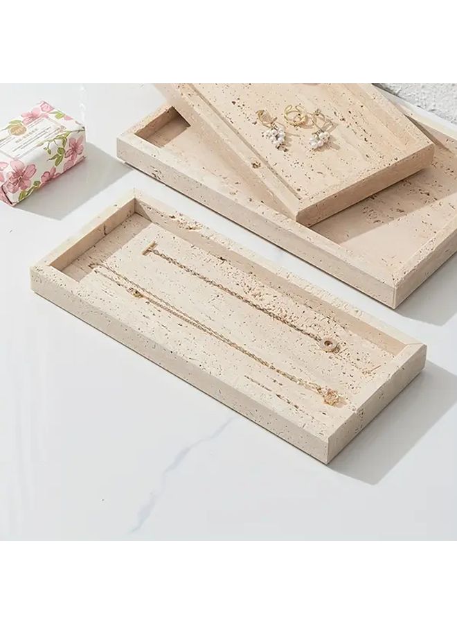 1 Piece Natural Travertine Stone Perfume Tray Beige Polished Decorative Dish For Perfume And Jewelry Elegant Vanity Tray For Bathroom Kitchen Or Coffee Table Perfume Holder Urban Theme Decor - Image 2