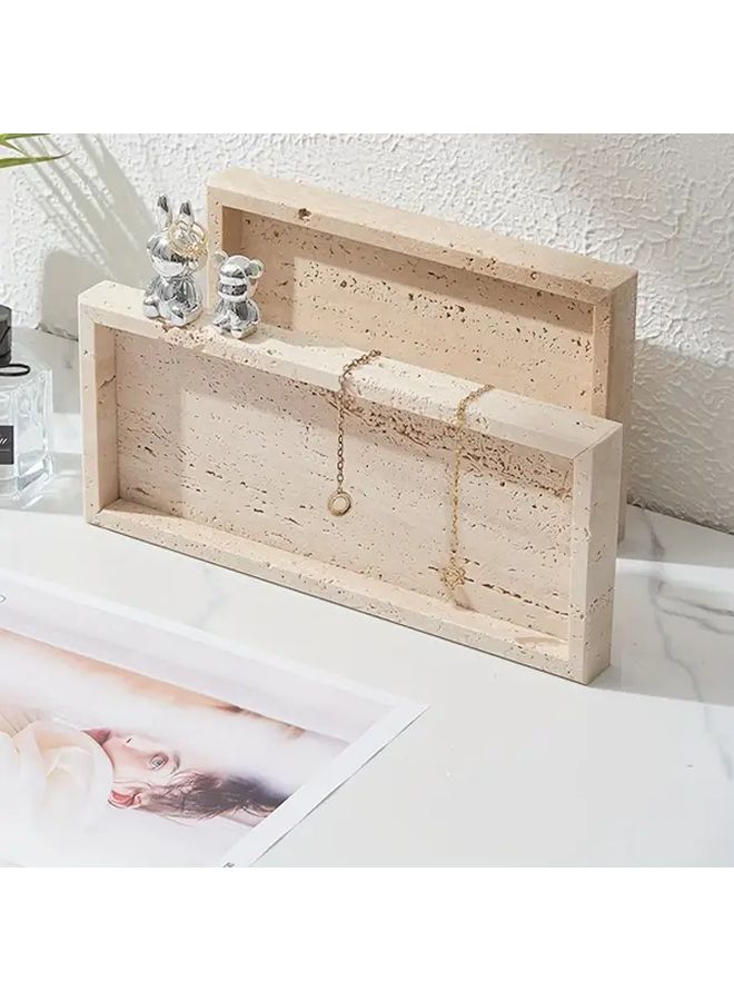 1 Piece Natural Travertine Stone Perfume Tray Beige Polished Decorative Dish For Perfume And Jewelry Elegant Vanity Tray For Bathroom Kitchen Or Coffee Table Perfume Holder Urban Theme Decor - Image 1