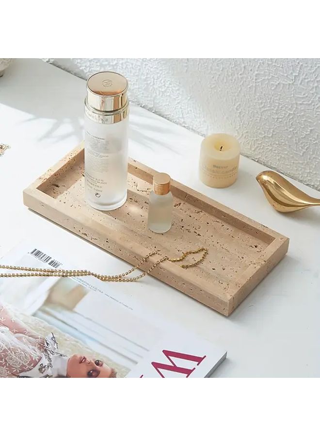 1 Piece Natural Travertine Stone Perfume Tray Beige Polished Decorative Dish For Perfume And Jewelry Elegant Vanity Tray For Bathroom Kitchen Or Coffee Table Perfume Holder Urban Theme Decor - Image 3