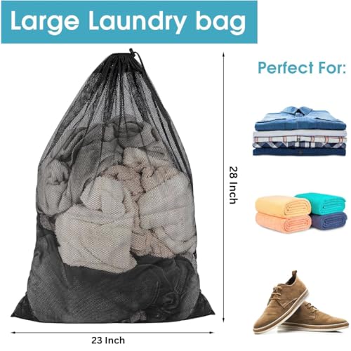 MUTMAIN Mesh laundry Bag for washing machine Large, Clothes Organizer, Foldable Mesh Laundry Bag with drawstring closure, Cloth Storage Organizer, Travel Pouch Packing Bags, (Black, Pack of 1) - Image 2