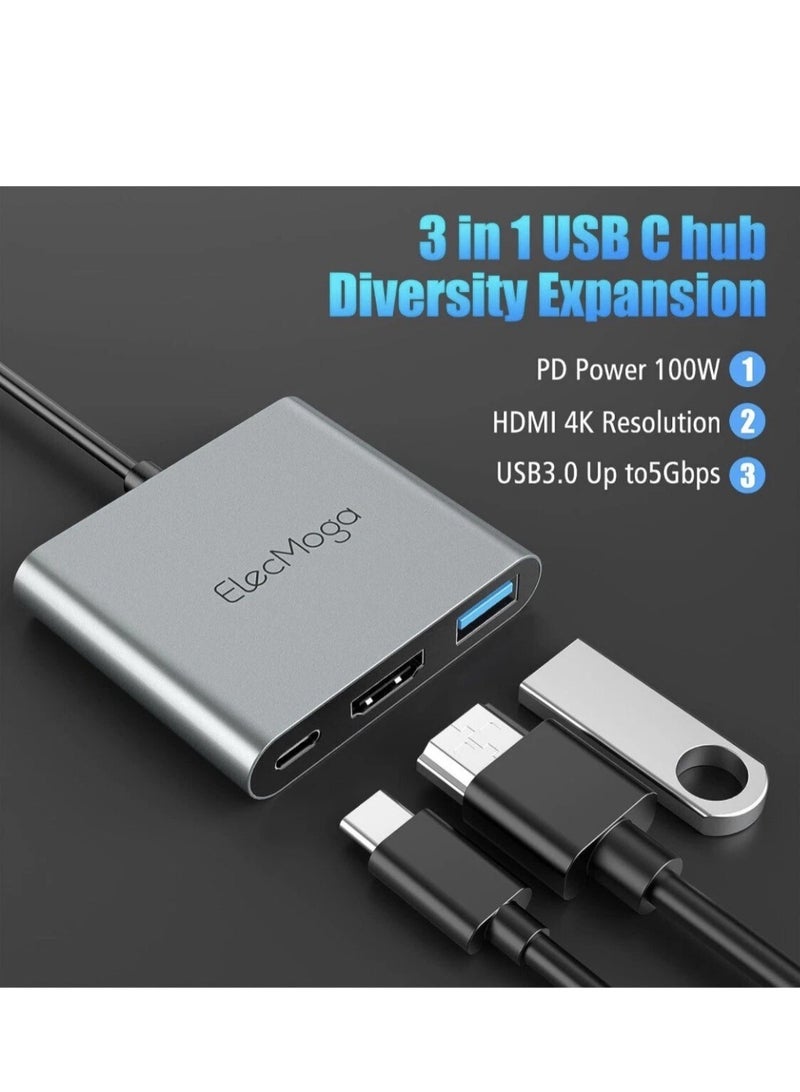 ElecMoga محول محور متعدد المنافذ رقمي من ElecMoga USB C إلى HDMI 3 في 1، بدقة 4K 30 هرتز، طاقة توصيل 100 واط، USB 3.0 - Image 3