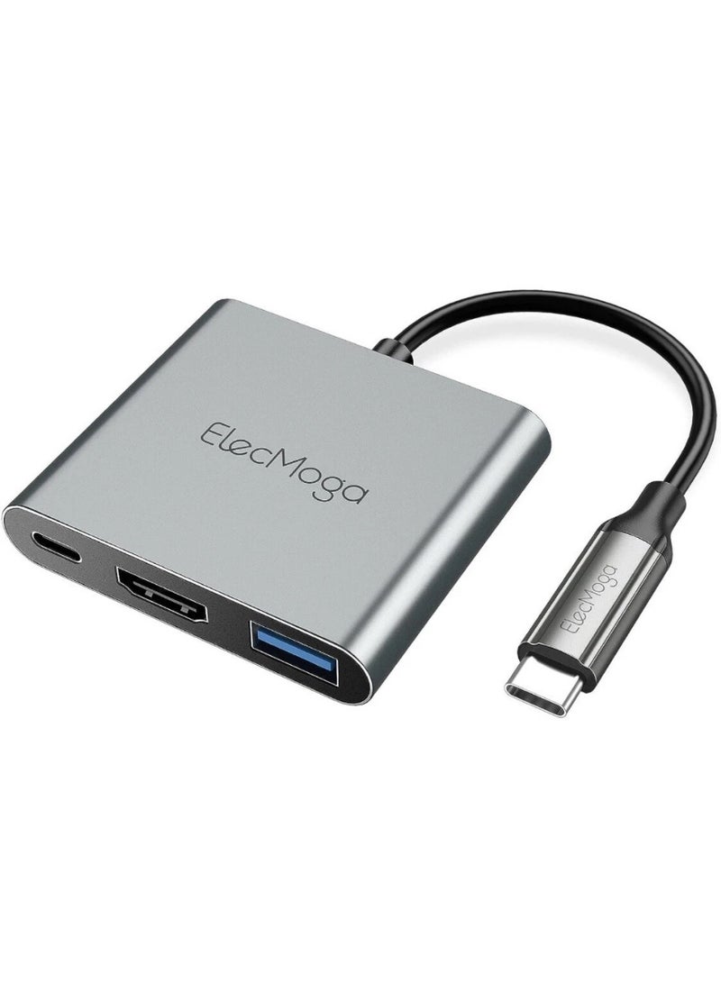 ElecMoga محول محور متعدد المنافذ رقمي من ElecMoga USB C إلى HDMI 3 في 1، بدقة 4K 30 هرتز، طاقة توصيل 100 واط، USB 3.0 - Image 1