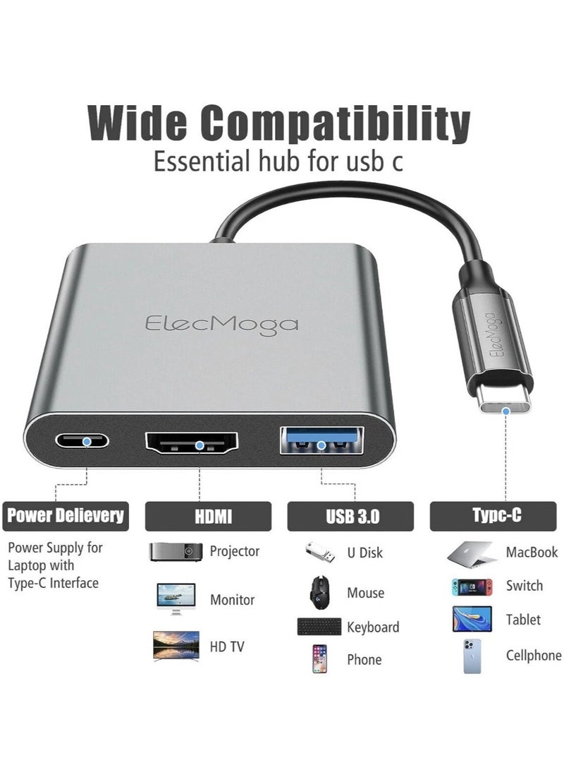 ElecMoga محول محور متعدد المنافذ رقمي من ElecMoga USB C إلى HDMI 3 في 1، بدقة 4K 30 هرتز، طاقة توصيل 100 واط، USB 3.0 - Image 4