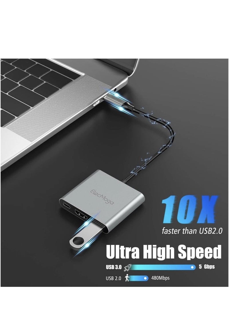 ElecMoga محول محور متعدد المنافذ رقمي من ElecMoga USB C إلى HDMI 3 في 1، بدقة 4K 30 هرتز، طاقة توصيل 100 واط، USB 3.0 - Image 5