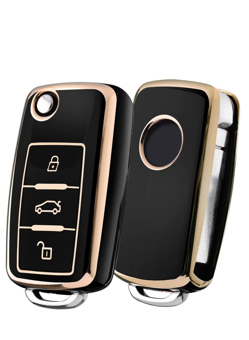 SYOSI Key Fob Cover for VW Key Fob Cover, Premium Soft TPU 360 Degree Full Protection for VW Volkswagen Jetta Beetle Tiguan Passat Golf MK6 Polo 3 Buttons - Image 1