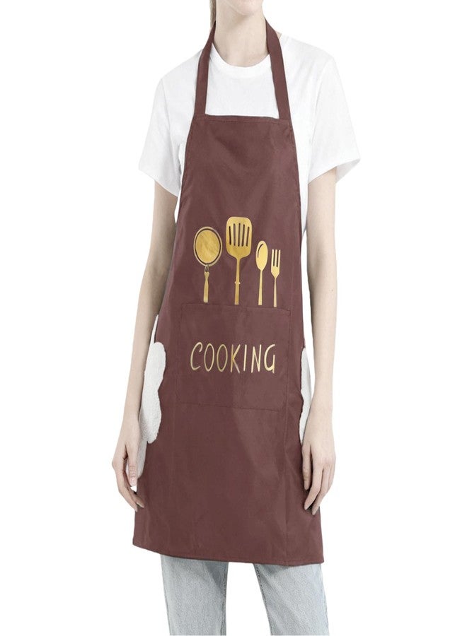 DILLMAN Women Kitchen Apron with Hand Wipe Pockets，Big Pocket,Hand-wiping, Waterproof for Cooking Baking, Brown, L - Image 5