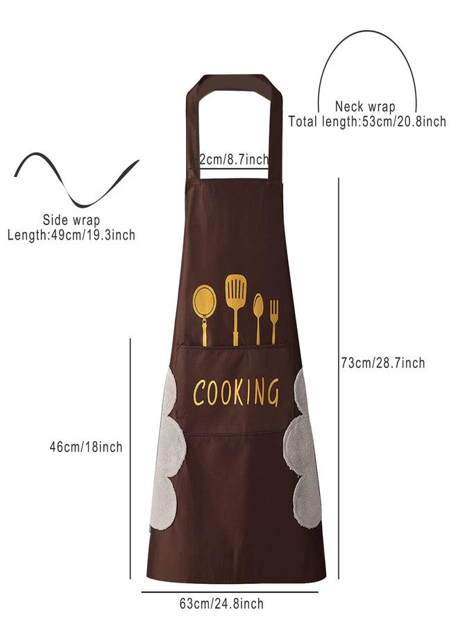 DILLMAN Women Kitchen Apron with Hand Wipe Pockets，Big Pocket,Hand-wiping, Waterproof for Cooking Baking, Brown, L - Image 2