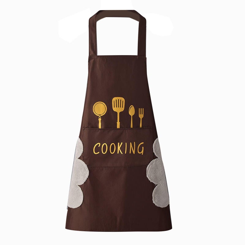 DILLMAN Women Kitchen Apron with Hand Wipe Pockets，Big Pocket,Hand-wiping, Waterproof for Cooking Baking, Brown, L - Image 1