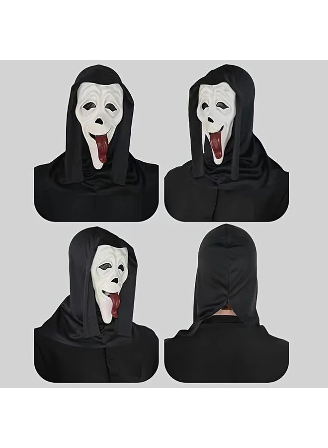 Halloween Horror Mask For Adults With Protruding Red Tongue And Black Hood - Image 4