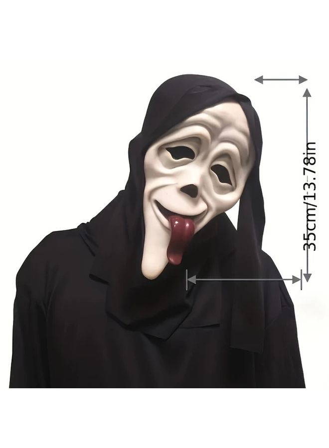 Halloween Horror Mask For Adults With Protruding Red Tongue And Black Hood - Image 2