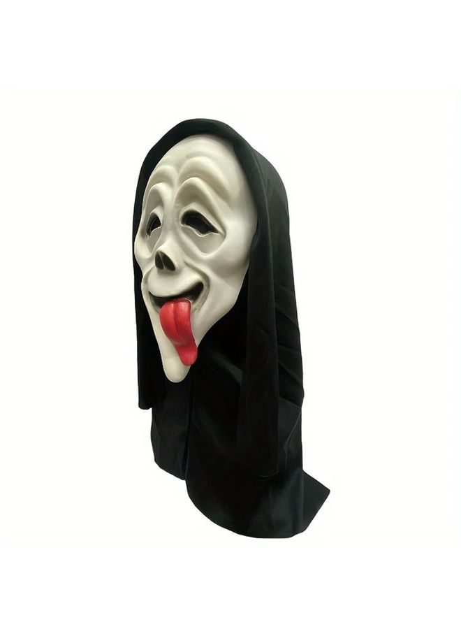 Halloween Horror Mask For Adults With Protruding Red Tongue And Black Hood - Image 5