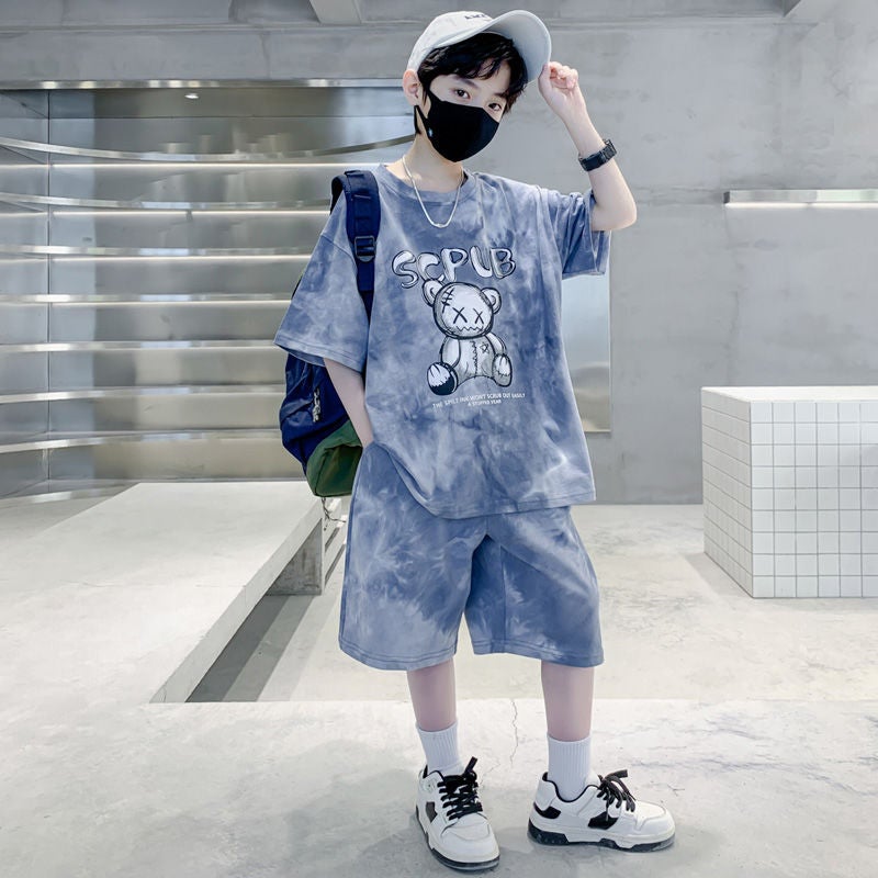 Boys Summer Sportswear Set Cartoon Tee Shorts Blue (set) 