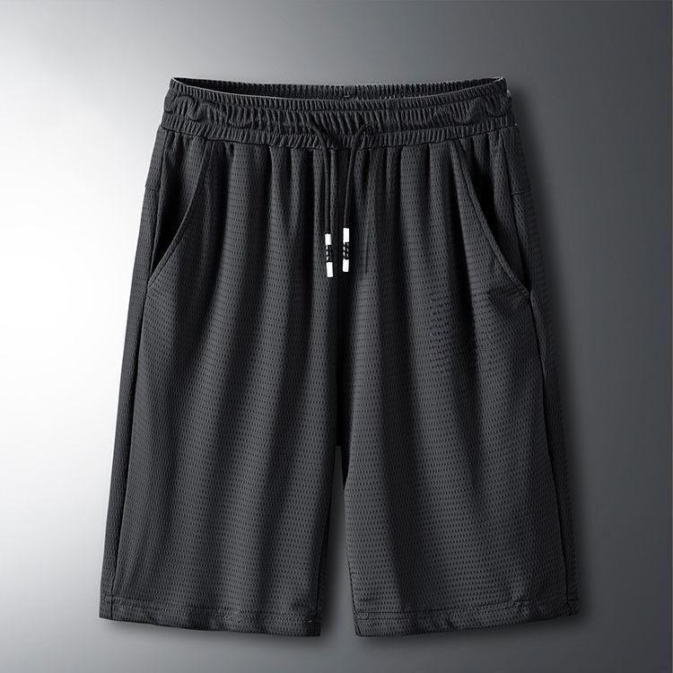 Summer Ice Silk Mesh Sports Shorts Mens Loose Thin Breathable Quick-drying Pants Beach Pants Pure black mesh shorts