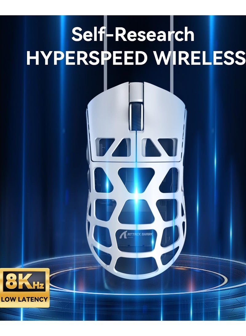 Attack Shark R3 46g Superlight Magnesium Alloy Wireless Gaming Mouse, BT/2.4Ghz/Wired Computer Mouse, 8000Hz Wireless Polling Rate, PAW3395 26K DPI Sensor, Programmable Mice, PC/Laptop/Mac (White) - Image 5