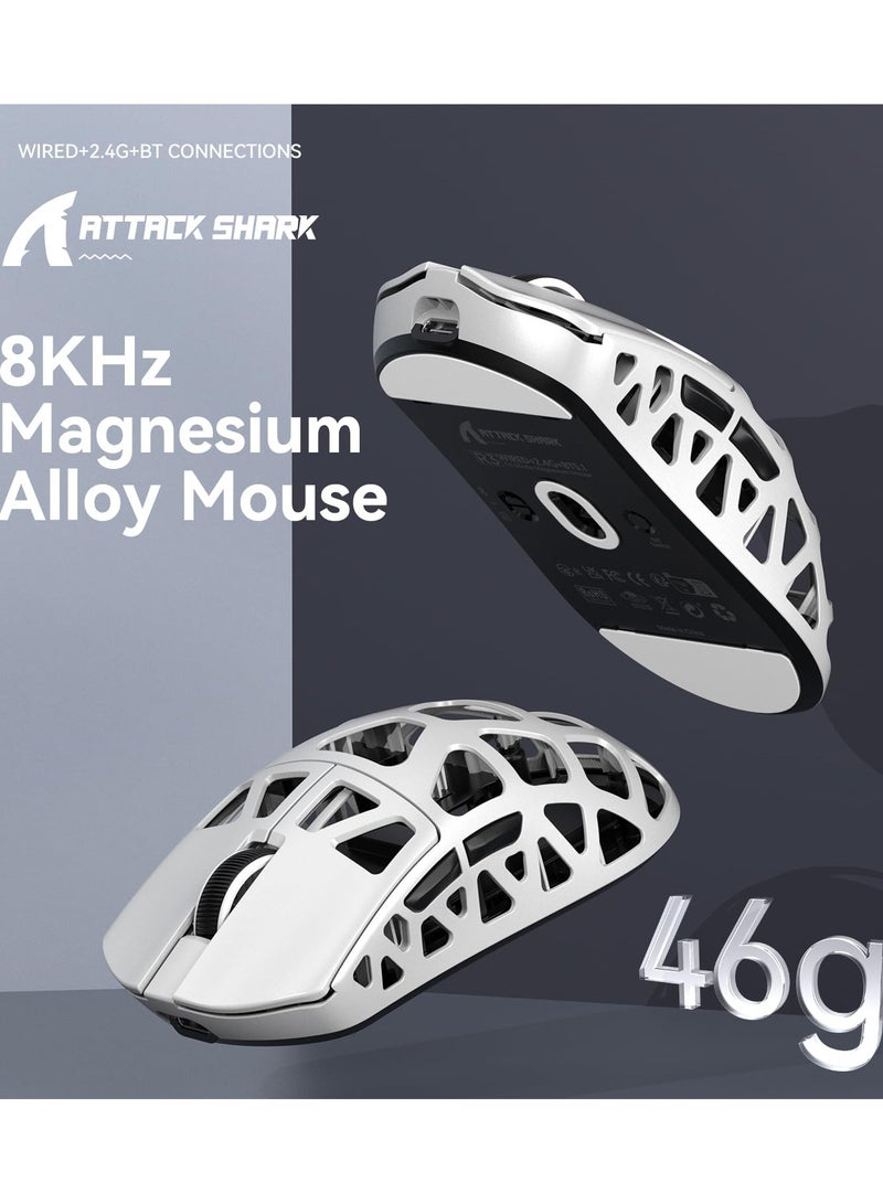 Attack Shark R3 46g Superlight Magnesium Alloy Wireless Gaming Mouse, BT/2.4Ghz/Wired Computer Mouse, 8000Hz Wireless Polling Rate, PAW3395 26K DPI Sensor, Programmable Mice, PC/Laptop/Mac (White) - Image 3