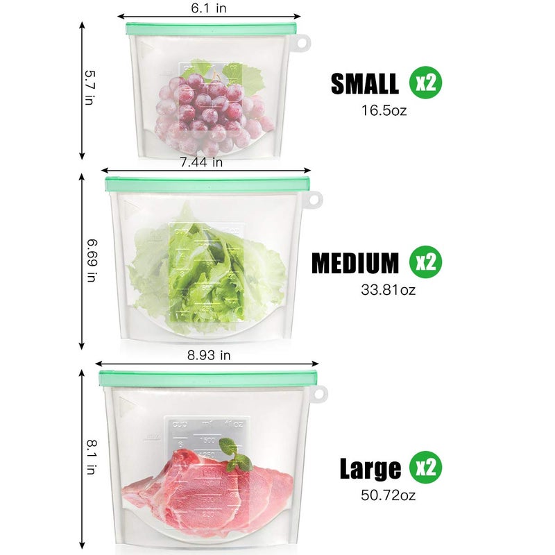 Cadrim ?Upgrade?Cadrim Reusable Extra Thick Silicone Food Storage Bags - 6 Packs Zipper Freezer Bags For Marinate Meats Sandwich  Snack  Cereal Fruit Meal Prep  Leakproof  Dishwasher-Safe Lunch Storage Bags - Image 5