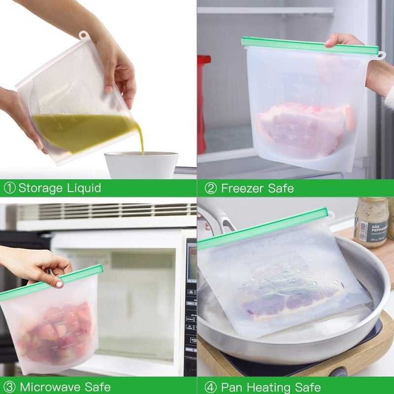 Cadrim ?Upgrade?Cadrim Reusable Extra Thick Silicone Food Storage Bags - 6 Packs Zipper Freezer Bags For Marinate Meats Sandwich  Snack  Cereal Fruit Meal Prep  Leakproof  Dishwasher-Safe Lunch Storage Bags - Image 3