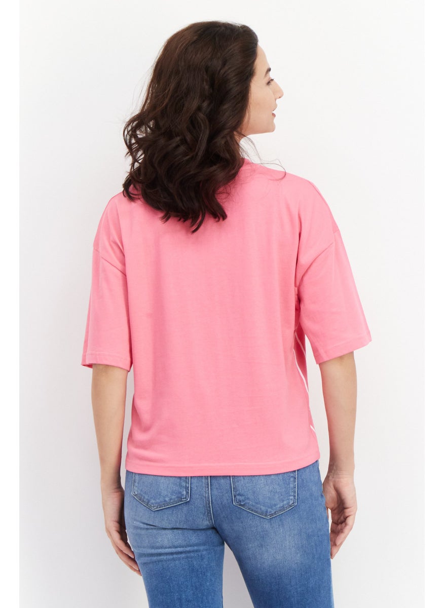 Barbie - Women Oversized Crew Neck Short Sleeve Brand Logo T-Shirt, Pink - Image 1
