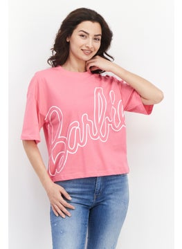 Women Oversized Crew Neck Short Sleeve Brand Logo T-Shirt, Pink