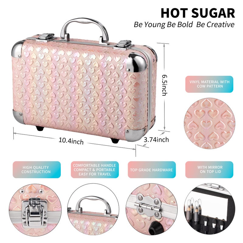 Hot Sugar مجموعة مكياج هوت سكر الكل في واحد للفتيات المراهقات - مجموعة مكياج كاملة للمبتدئين مع لوحة ظلال العيون، أحمر خدود، لامع شفاه، فرشاة، مرآة (قلب وردي) - Image 2
