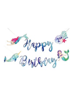 Merrilulu Mermaid And Narwhal Happy Birthday Banner Watercolor Mermaid Bunting Under The Sea Birthday Party Supply Customize With Age Number  - Image 1
