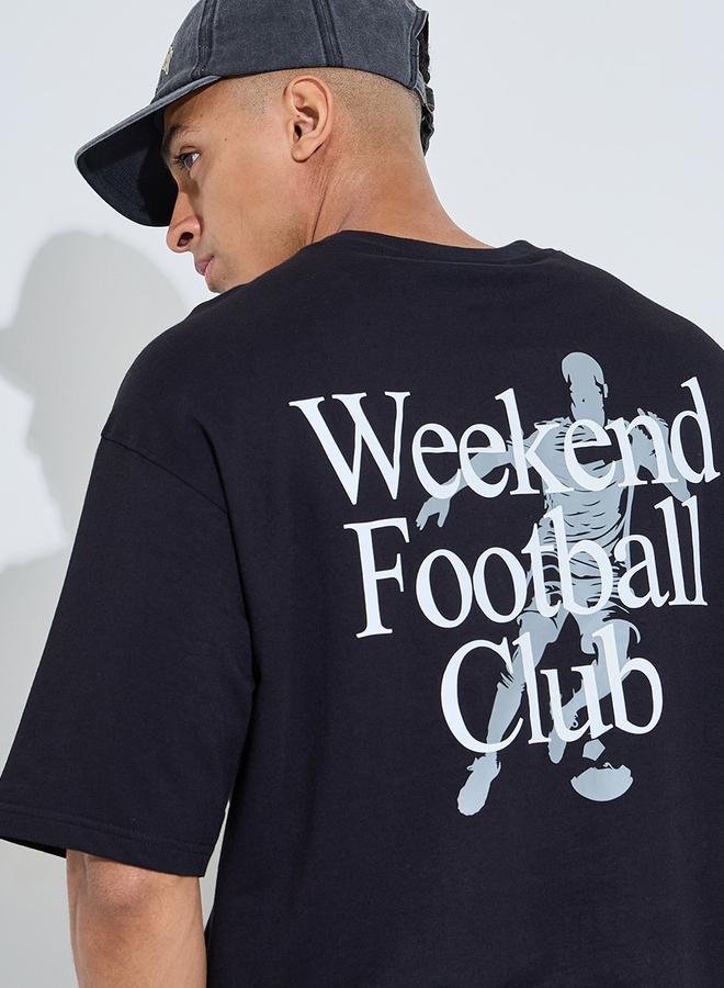 Styli Men Black Graphic Print Oversized T-Shirt - Image 1