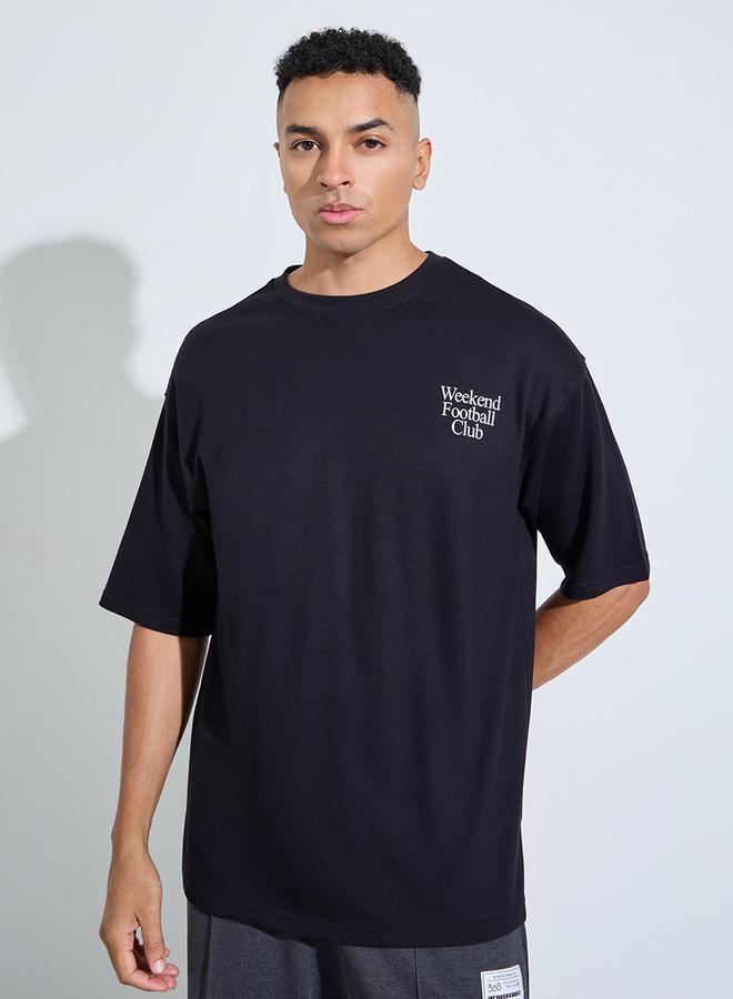 Styli Men Black Graphic Print Oversized T-Shirt - Image 3