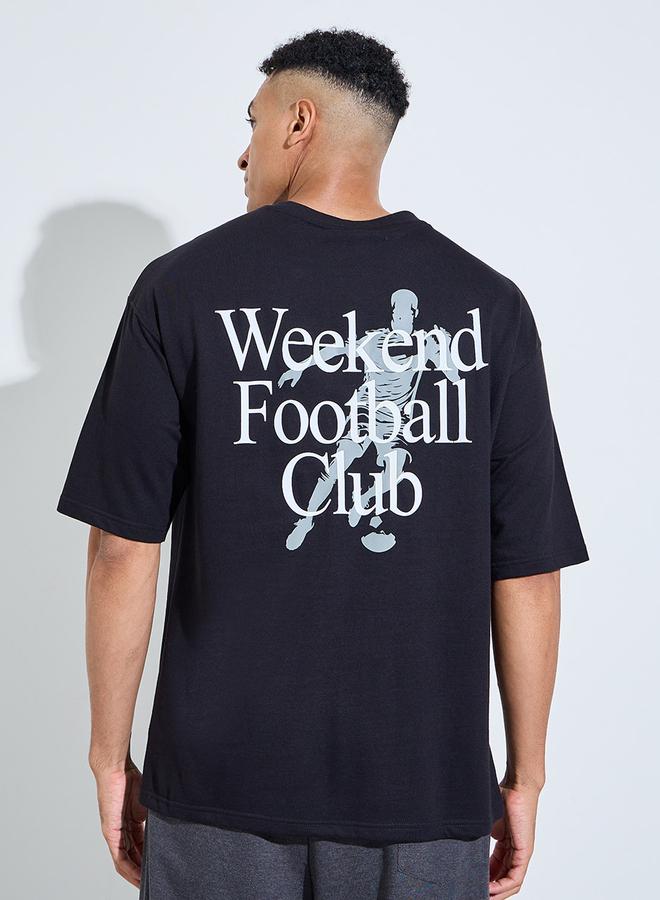 Styli Men Black Graphic Print Oversized T-Shirt - Image 5