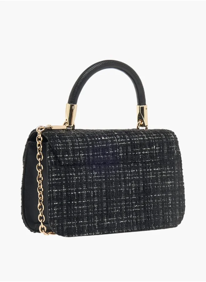 Celeste Womens Textured Tweed Satchel Bag With Detachable Chain Strap