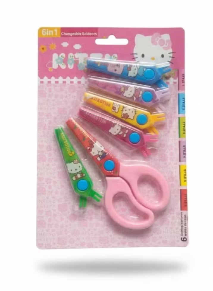 هالو كيتي طقم مقص 6 في 1 للحرف اليدوية المزخرفة - أنماط قص قابلة للتغيير للأطفال