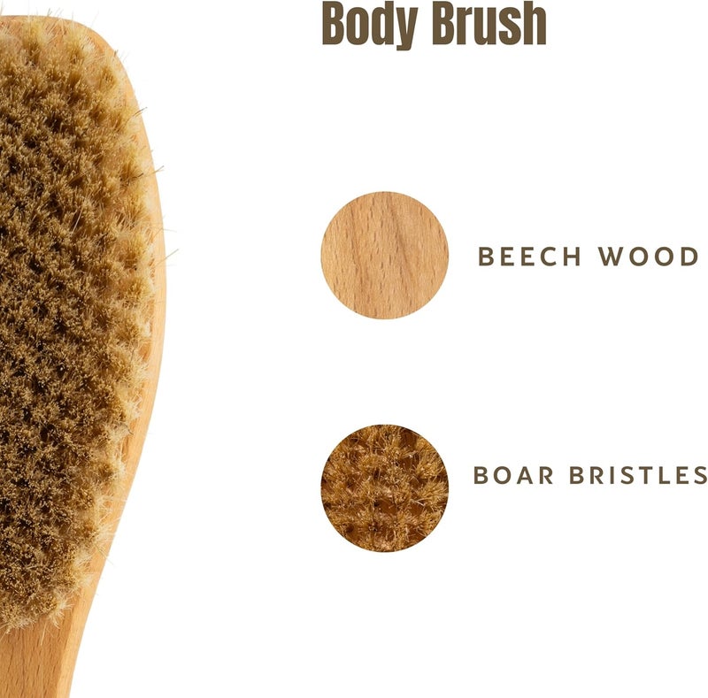 KONEX Bath Brush Set Exfoliating Shower Scrubber Dry Brushing Body Brush Set Pore Opening Beechwood Handle with Natural Bristle Large 15 Plus Small Face Brush - Image 2