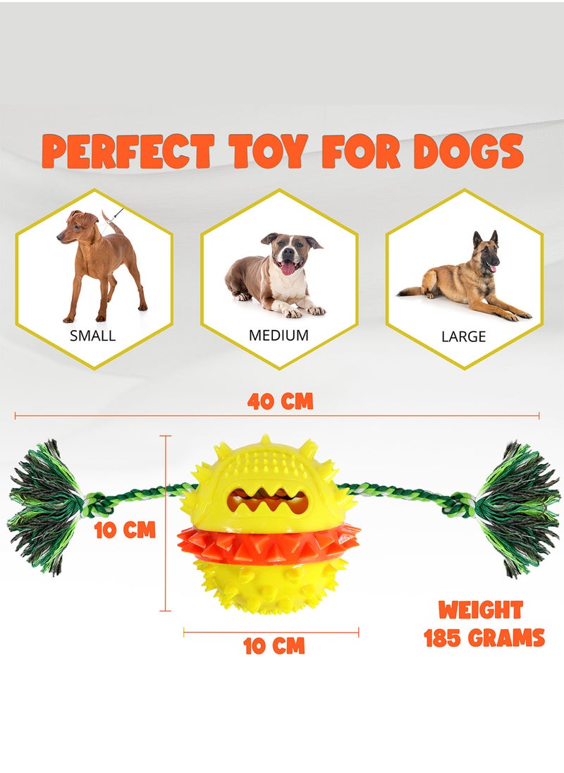 CHEWY BONE - Dog chew toy treat dispensing ball with rope squeaky ball for large and medium dogs - Image 1