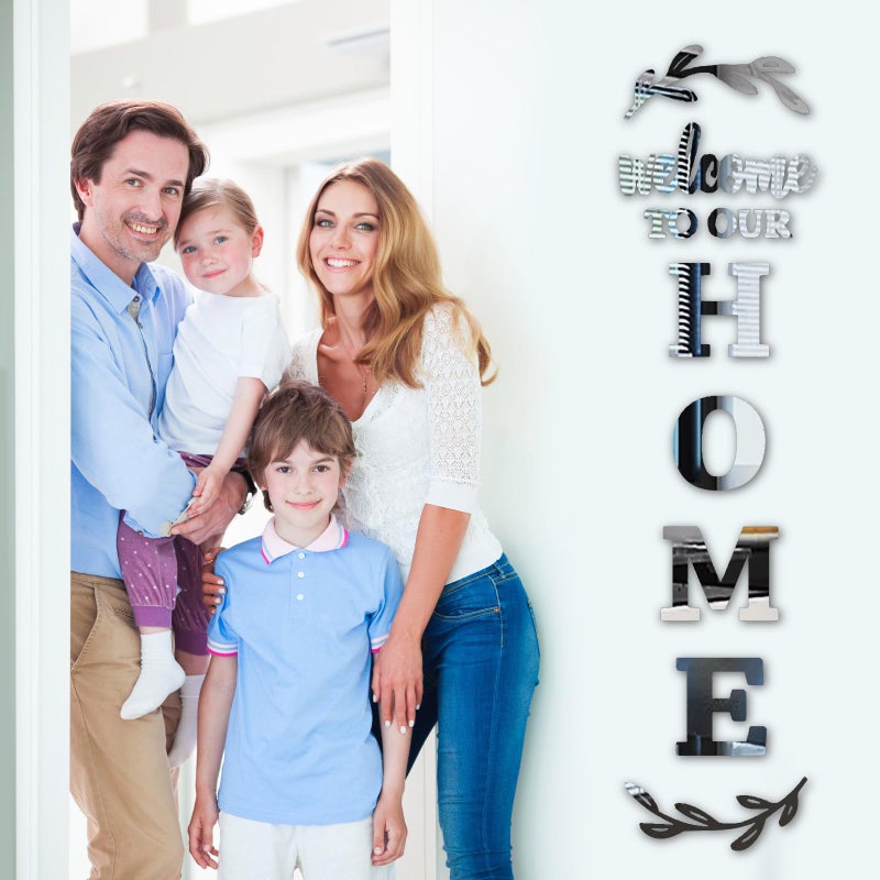 M ACHOOSE 3D Acrylic Mirror Wall Decor Home Sign for Living Room Entryway, Large Self-Adhesive Wall Letters Stickers, Modern DIY Art Mural for Above Door Decoration (Silver, 55 Ã—18 inch) - Image 5