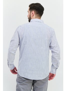 Algspar Men Regular Fit Long Sleeves Stripe Casual Shirt, White  - Image 3