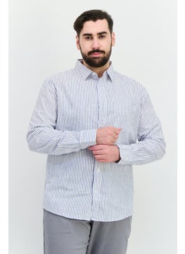 Algspar Men Regular Fit Long Sleeves Stripe Casual Shirt, White  - Image 1