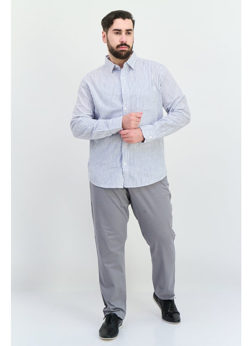 Algspar Men Regular Fit Long Sleeves Stripe Casual Shirt, White  - Image 4