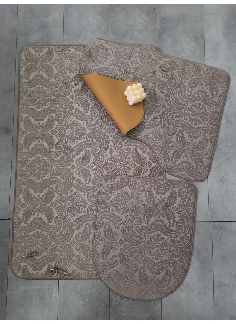 Bonny Home 3-Piece Cappuccino Ultrasoft Patterned Toilet Set Bathroom Rug Mat Set  - Image 1