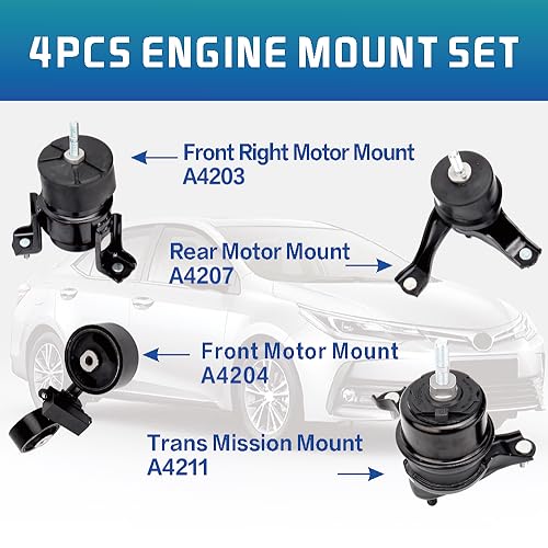 YBDDZH Engine Motor and Transmission Mount Kit Compatible with Camry 2002-2006 2.4L & Solara 2004-2008 2.4L Auto Transmission, Replace OE A4203 A4204 A4207 A4211, Set of 4 - Image 3