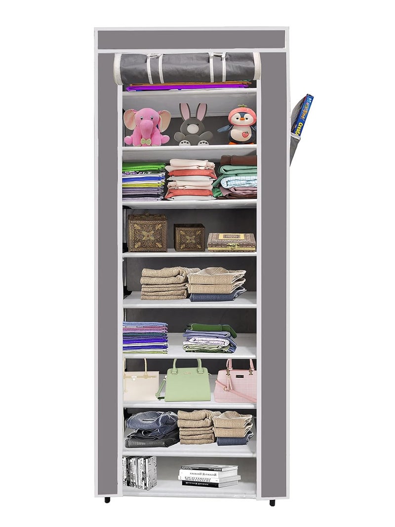 Whitecloud TRANSFORMING HOMES Whitecloud TRANSFORMING HOMES Collapsible Portable Foldable Wardrobe Storage Shelves Organizer for Clothes Racks Fabric Almirah Non Rustable Iron Storage Unit 9 Layer Grey  - Image 1