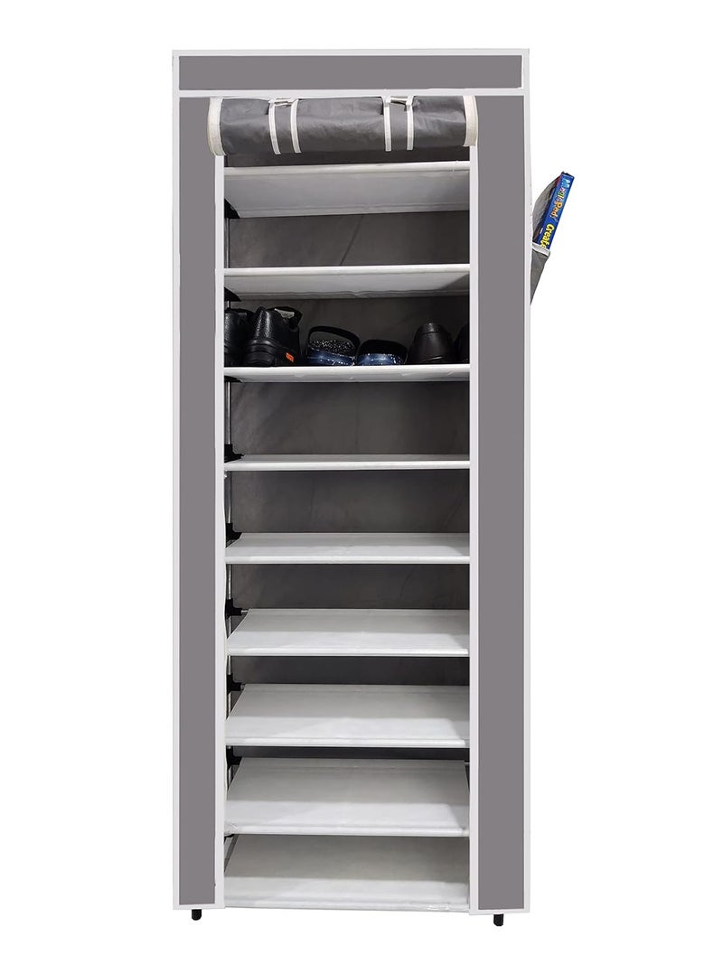 Whitecloud TRANSFORMING HOMES Whitecloud TRANSFORMING HOMES Collapsible Portable Foldable Wardrobe Storage Shelves Organizer for Clothes Racks Fabric Almirah Non Rustable Iron Storage Unit 9 Layer Grey  - Image 5