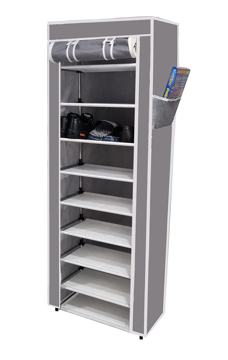 Whitecloud TRANSFORMING HOMES Whitecloud TRANSFORMING HOMES Collapsible Portable Foldable Wardrobe Storage Shelves Organizer for Clothes Racks Fabric Almirah Non Rustable Iron Storage Unit 9 Layer Grey  - Image 2