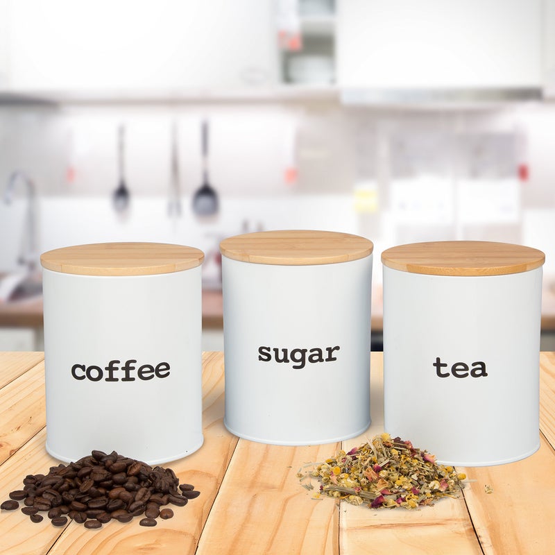 Good Cooking Kitchen Canister Set with Air Tight Bamboo Lids- 3 Food Storage Containers for Coffee, Tea and Sugar - Image 4