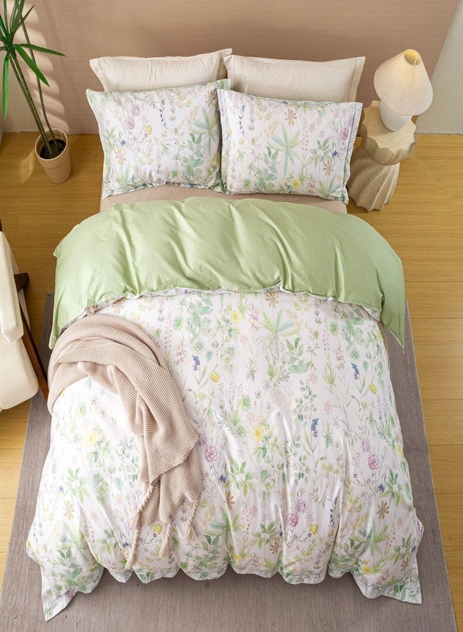 OAITE Duvet Cover Set King Size Floral Pattern Ultra Soft 100% Cotton Duvet Cover Sets 3-PC, Breathable Duvet Cover with Zipper Closure & Corner Ties(2 Pillow Shams,1 Duvet Cover) - Image 4