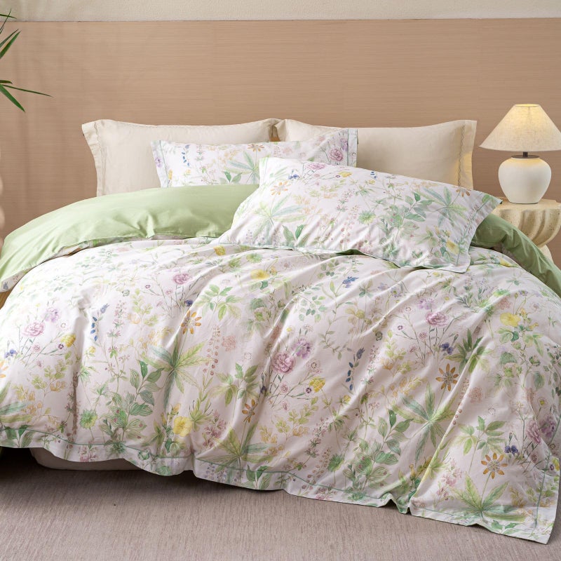 OAITE Duvet Cover Set King Size Floral Pattern Ultra Soft 100% Cotton Duvet Cover Sets 3-PC, Breathable Duvet Cover with Zipper Closure & Corner Ties(2 Pillow Shams,1 Duvet Cover) - Image 1