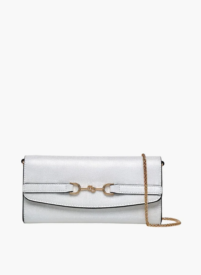 Celeste Metallic Textured Crossbody Bag with Chain Strap and Button Closure